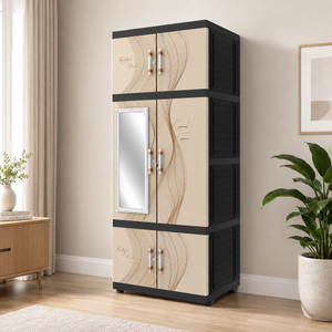 Naiba Fit Pro Plastic Cabinet/Wardrobe with Casual Elegance Flat Panel Hinged Doors with <b>Mirror</b> for Clothing and Bedroom Storage - Product Image 1