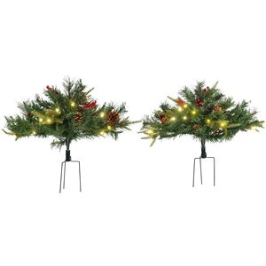 2 Ft/22 Inch 2 Pack Prelit Artificial Christmas Tree Cordless 69 <b>Branches</b> with Warm White LED <b>Lights</b> and Red Berries Pine Cones - Product Image 1