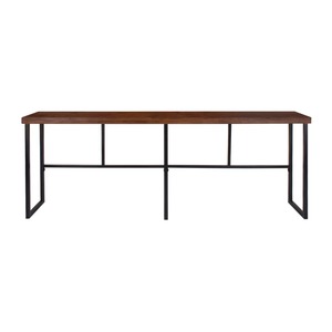 Escritorio de pasillo extralargo moderno y minimalista con superficie de metal espejado, base de acero negro, pieza decorativa para sala de estar, hotel o entrada. - Product Image 3