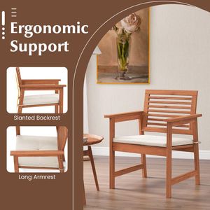 Set di 2 sedie da pranzo da patio in legno massello con cuscini e seduta a doghe - Product Image 5
