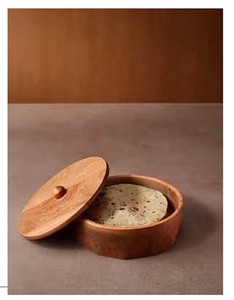 กล่องใส่ขนมปังไม้ทำมือพร้อมฝาปิดและที่คีบ ภาชนะเก็บโรตีคุณภาพพรีเมียมสำหรับห้องครัว ห้องรับประทานอาหาร และการเสิร์ฟ - Product Image 2