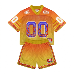 Women breathable <b>mesh</b> jersey short <b>set</b> 160 GSM polyester orange white gradient stripes sublimation logo Women's <b>Sets</b> - Product Image 6