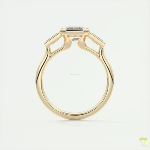 Elegant <b>Emerald</b> Cut Lab Grown Diamond Engagement <b>Ring</b> In Yellow Gold Bezel Setting With Tapered Side Stones - Product Image 3