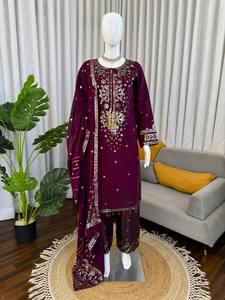 Wine Heavy Roman glass Embroidered Kurta Palazzo Set withThread with sequnce & Designer Lace Dupatta - Product Image 4