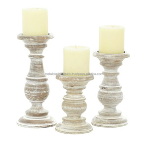 เชิงเทียนไม้ล้างสีขาว3เสาเชิงเทียนโลหะสำหรับตกแต่งบ้านบนโต๊ะอาหารห้องนั่งเล่น - Product Image 2