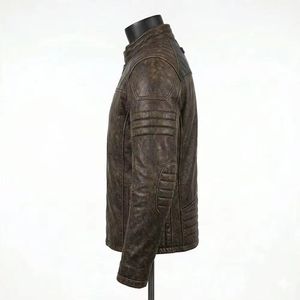 Mens Streetwear Leather Jacket Tanned <b>Stand</b> Collar Winter Custom Design Color ODM Service - Product Image 3