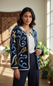 Veste en velours brodée artisanale pour femme, luxe intemporel, style bohème ethnique, inspirée des motifs traditionnels - Product Image 3