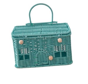 Handmade House Shaped Rattan Picnic Basket with Lid - Premium Woven Cottage Handbag and Storage Toy <b>Bin</b> for Kids Bag - Product Image 4
