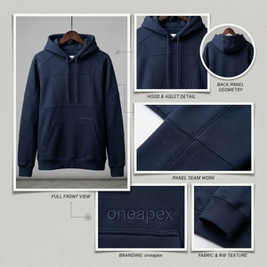 <b>Mens</b> <b>Navy</b> Blue Cotton <b>Fleece</b> Hoodie Pullover Sweatshirt Custom Streetwear Casual Hooded Sweatshirt Wholesale Clothing - Product Image 5
