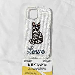 Funda de Teléfono Hecha a Mano con Cuentas de Vidrio Bordadas, Diseño de Ángel, Forma Rectangular Blanca, Decoración Artesanal, Base de Poliéster - Product Image 2