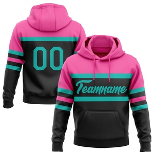 Sudadera con Capucha Deportiva Negra con Líneas Rosa Aqua, Diseño Nuevo, Cosido a Medida, Venta Directa de Fábrica al Por Mayor - Product Image 1