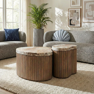 Large Premium Solid Wood marble <b>Nested</b> Extendable Coffee <b>Table</b> Set Custom Color Customizable Design Custom Shape Living Room - Product Image 1