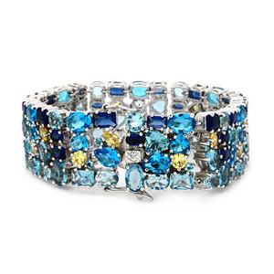 Bracelet classique de mariée en laiton plaqué rhodium avec CZ multicolores bleu aqua, personnalisable, unisexe, LAVINA Anniversaire - Product Image 1