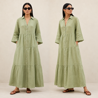 Robe longue décontractée d'été 100 % coton faite à la main pour femme, style chemise à col et manches courtes, coupe ample, idéale pour la plage