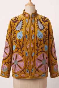 Mustard Yellow Suzani Embroidered <b>Jacket</b> <b>Men</b> And Women Handmade Mustard Yellow Floral Suzani Boho Outerwear Artisan Embroidered - Product Image 3