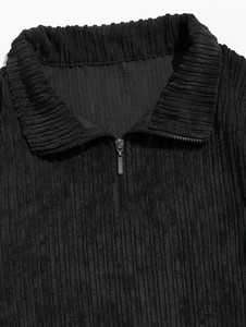 Sweat-shirt décontracté pour homme en velours côtelé surdimensionné, col rabattu, manches longues, couleur unie, fermeture éclair partielle, idéal pour l'automne - Product Image 3