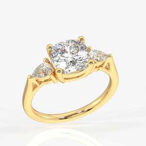 Anillo de compromiso de tres piedras con diamante cultivado en laboratorio de corte cojín y piedras laterales en forma de pera, clásico para mujer, ideal para fiestas y cumpleaños, venta al por mayor. - Product Image 4