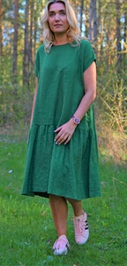 Nouvelle arrivée, robe midi formelle ample en coton vert foncé avec poches - Product Image 6