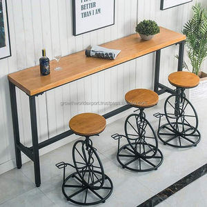Table de bar et tabouret de style rustique industriel avec plateau en bois massif et structure métallique, ensemble moderne pour café, nouveauté 2026 - Product Image 2