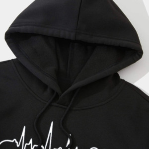 Men's Black Hooded Sweatshirt Heartbeat <b>Gaming</b> <b>Controller</b> Print Casual Cotton Fleece Pocket Regular Fit Eco-Friendly Windproof - Product Image 3