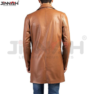 High Quality <b>Mens</b> Distressed Brown <b>Long</b> Leather <b>Coat</b> Fully Customized With Internal Soft Polyester Lining StylisTwo Side Pockets - Product Image 4