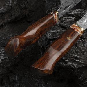 Couteau de chef japonais professionnel fait main de 8 pouces avec manche en bois de fer fossile, acier Damas VG10, étui en cuir, PRESTIGE BLADES - Product Image 2