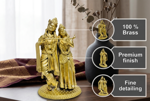 Idole de Radha Krishna en laiton pur plaqué de Jaipur Metals |   100% Laiton |   Statue de divinité hindoue |   10,5x7x16cm |   560g |   Déménagement en bonne ambiance - Product Image 2