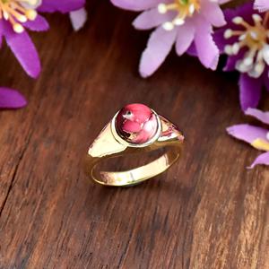 Bague élégante en argent 925 plaqué or 18 carats avec pierre précieuse turquoise Mohave et rose rouge, fabrication artisanale, bijou raffiné, cadeau pour femme - Product Image 4