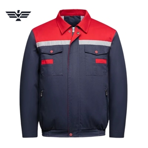 Pantalon de travail haute visibilité respirant pour homme, en polyester, avec bandes réfléchissantes, uniforme de sécurité, design bicolore rouge et bleu marine - Product Image 1