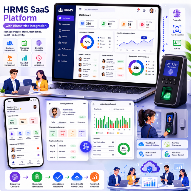 Smart HRMS SaaS Platform Employee Attendance Tracking Biometrics Integration Workforce Automation Stock Internet Version MAC