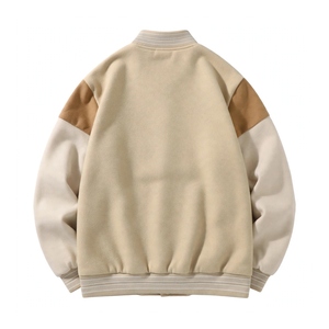 Blouson universitaire en polaire épais pour homme, style vintage, à boutons-pression, décontracté, color block, streetwear, vêtement d'extérieur chaud d'hiver en mélange de laine - Product Image 2