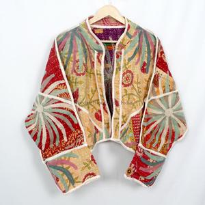 Indian Handmade 100% Cotton Kantha <b>Jacket</b> <b>Mandarin</b> <b>Collar</b> Full Sleeves Breathable Eco-Friendly All Season Fashionable Design - Product Image 1