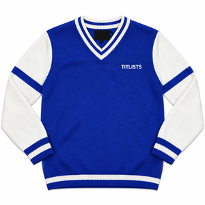 Logos personnalisés sur des pulls à col en V de haute qualité pour les sororités/fraternités/écoles/collèges/universités, logos brodés sur des cardigans en tricot. - Product Image 1
