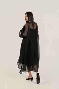 Vestidos Midi de Maternidad de Lujo Casuales y Transpirables de Organza de Seda, Cintura Holgada, Minimalistas, Manga Regular, Cuello Redondo de Seda - Product Image 6