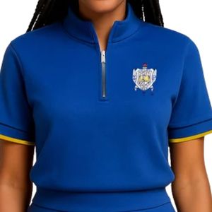 <b>Women</b> <b>Quarter</b> <b>Zip</b> Tennis Set Sorority Inspired Long Sleeve Pullover Top Matching Athletic Skirt Casual College Sportswear Outfit - Product Image 3