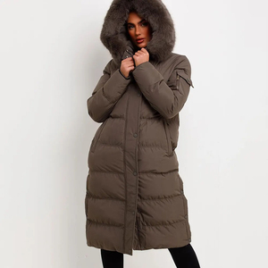 Abrigo Largo Acolchado de Invierno para Mujer con Capucha de Piel Desmontable, Chaqueta Gruesa Cortavientos - Product Image 1
