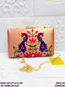Luxury Satin Printed Bird Design Clutch Bag for Women with Metal <b>Frame</b> & Chain – Designer Evening Party Handbag - Product Image 2
