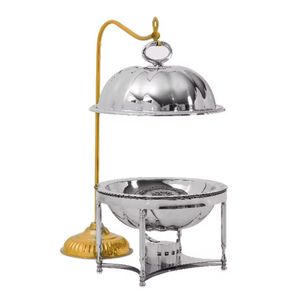 Cacerola de Acero Inoxidable con Elegante Soporte de Malla Metálica Dorada, Plato de Servicio de Lujo para Buffet y Catering - Product Image 5