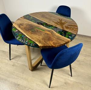 Modern River Moss Wooden <b>Dining</b> <b>Table</b> <b>Round</b> Solid Wood Epoxy Resin Art <b>Table</b> Natural <b>Walnut</b> Style for Home & Restaurant - Product Image 1