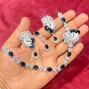 ชุดสร้อยคอเพชรอเมริกันเครื่องประดับ11714382BL-Elegant ชุบเงิน - Product Image 1