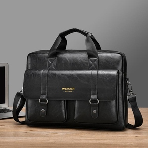 High Quality Custom-made Leather Laptop <b>Bag</b> Custom Logo Multiple Pockets Soft Texture Office Use Casual Style Shoulder Carry - Product Image 1