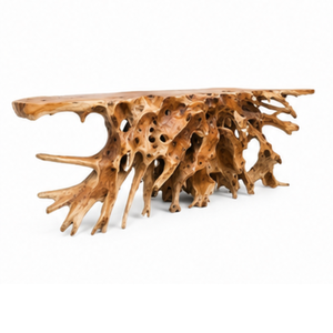 Table console ARTERRA en bois massif de teck rustique, écologique, faite à la main, bord naturel, moderne, organique, durable, facile à nettoyer - Product Image 1