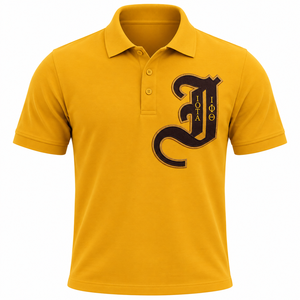 Camisa Polo IOTA Marrón de Chenilla con Letras para Hombre, Manga Corta, Cuello Clásico, Estilo Fraternidad Griega, Ropa Casual para el Campus, Cómoda - Product Image 3