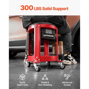 Sgabello da Meccanico con Ruote, Capacità 136 kg, Sedile Imbottito e Altezza Fissa per Garage/Lavoro - Product Image 6