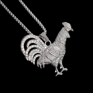 Pendentif Coq de Luxe en Argent 925, Breloque Hiphop en Forme de Croix à Thème Animal pour Usage Quotidien Unisexe - Product Image 1