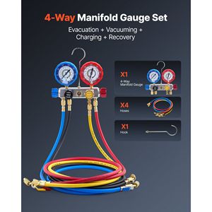 Set di Manometri AC per Refrigeranti R22 R12, Manometri AC a 4 Vie con Tubi da 5 Piedi per Sistemi di Condizionamento Auto e Domestici - Product Image 2