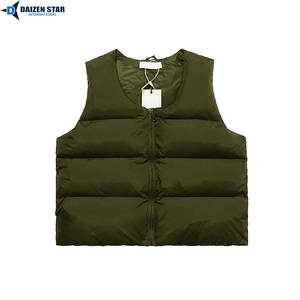 Gilet matelassé en laine écologique style streetwear, col montant, fermeture éclair frontale, motif uni brodé, coupe-vent, anti-UV - Product Image 5