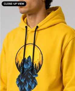 Sudadera con Capucha Amarilla para Hombre con Estampado de Montaña, Impresión Digital, Corte Regular Informal, Ropa de Otoño - Product Image 3