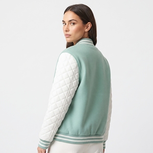 Veste universitaire Dumela vert menthe et blanc, manches matelassées, devant brodé, coupe classique, unisexe, vêtement d'extérieur décontracté pour l'hiver, coupe-vent - Product Image 4