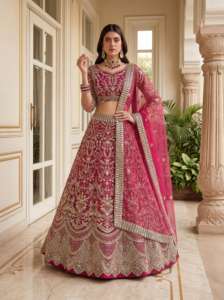 Impresionante Lehenga Choli de Diseñador para Boda, con Lentejuelas y Bordado, Conjunto de Dupatta, Tela de Seda de Moda, Largo hasta el Suelo, con Detalles en Red - Product Image 2